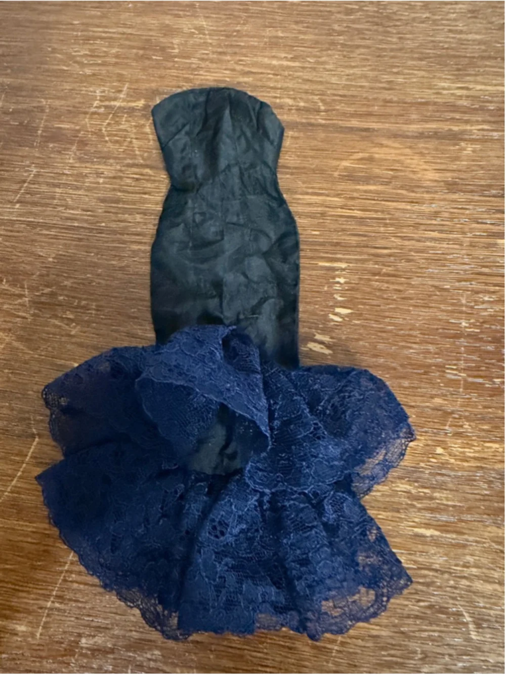 Vintage Barbie Navy Blue Lace Dress Strapless Gown Doll Clothes 11.5” OOAK